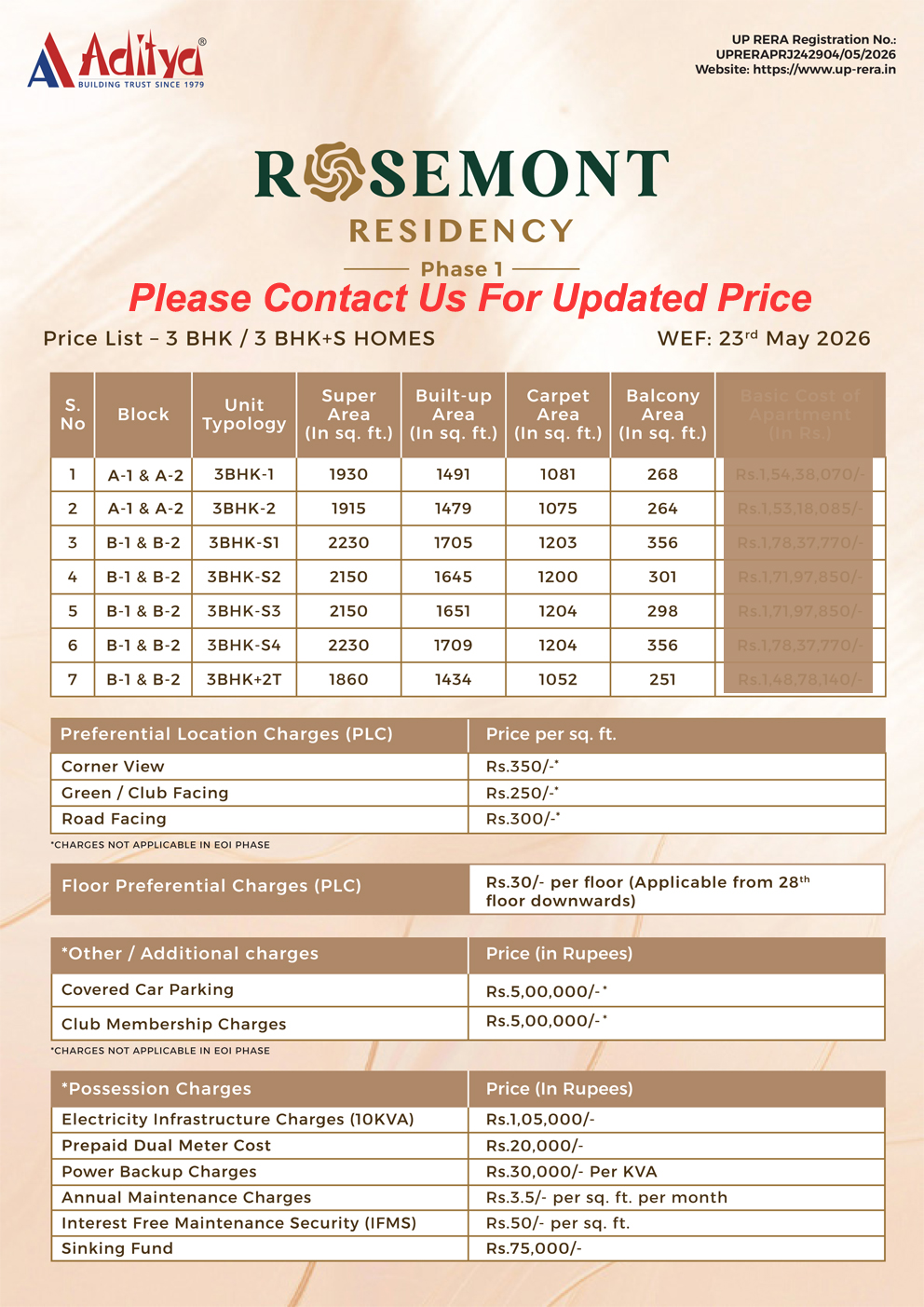 Aditya Rosemont Price List